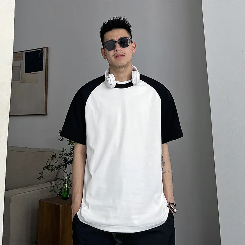 Plus Size Men's Loose Fitting Casual T-Shirt Round Neck Short Sleeve Summer Top Edgy Patchwork Design