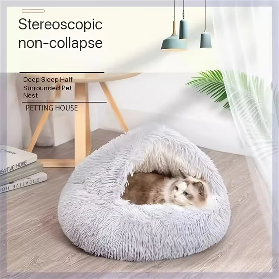 Cozy Cats Beds Pad Dogs Mattress Warm Soft Plush Pets Bed Shell-Shaped Semi-Enclosed Cat Sleeping Nests For Small Dogs Kitten