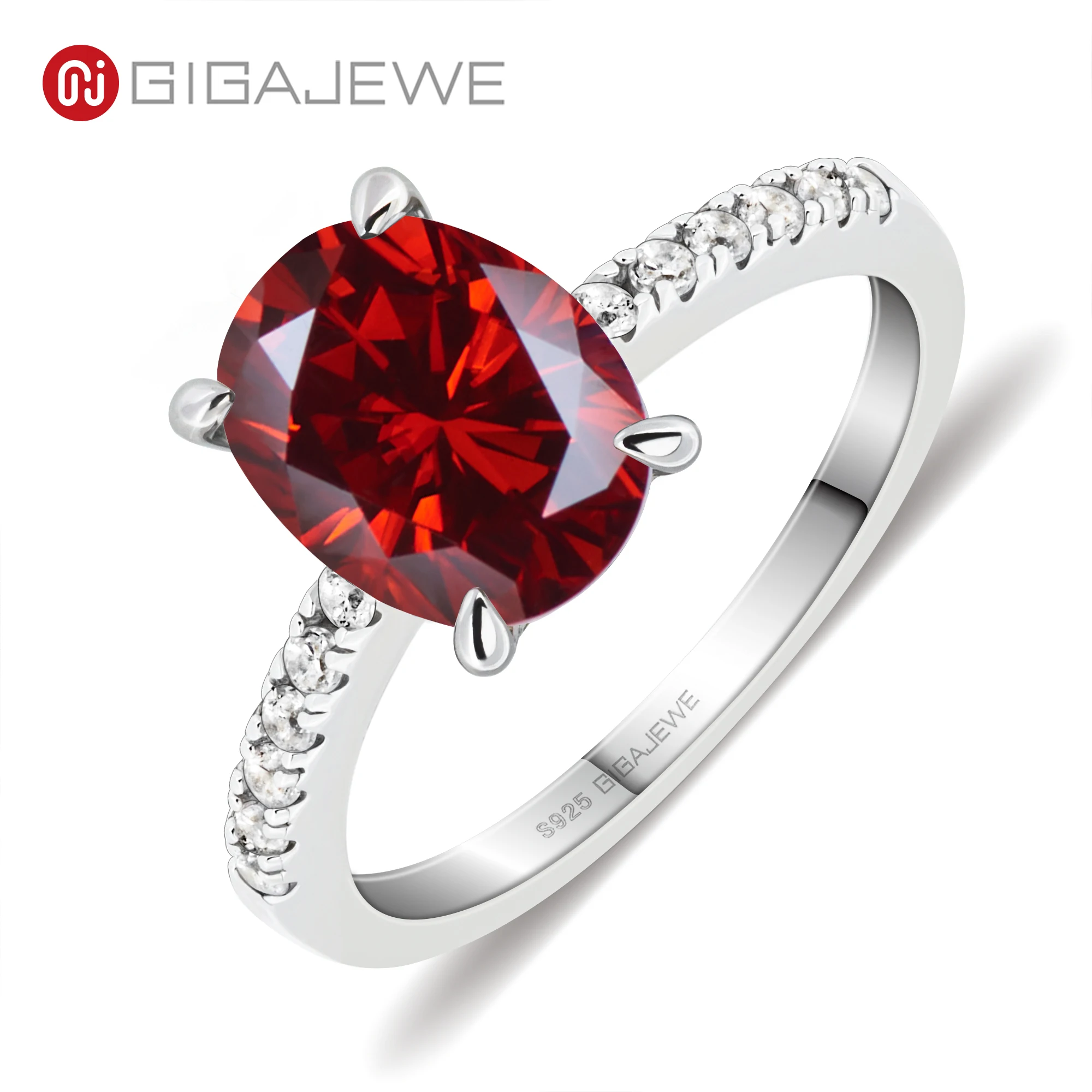 GIGAJEWE Moissanite 2.0ct 7X9mm Red/Pink/ White D Color Oval Cut  925 Silver Ring Diamond Test Passed Fashion Woman Girl Gift