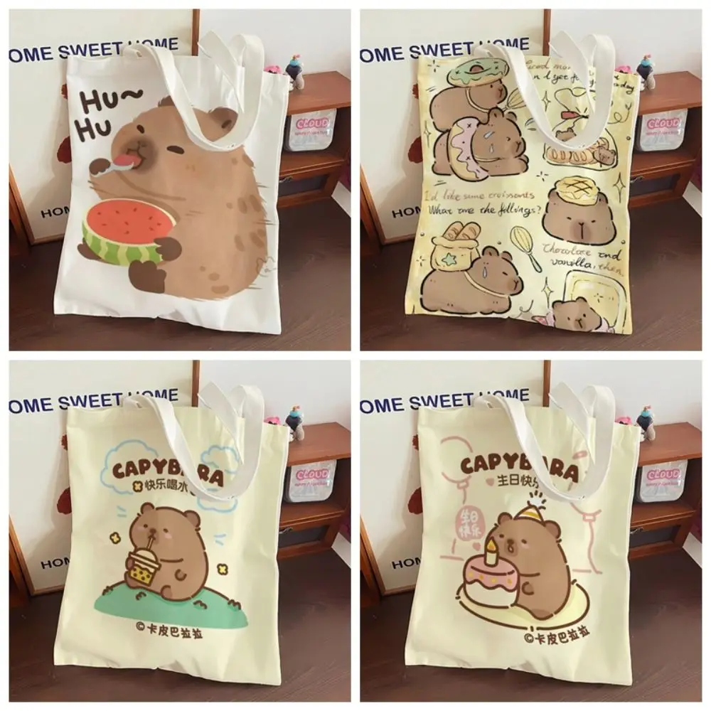 

Cute Cartoon Capybara Canvas Bag Single Shoulder Bag Large Capacity Handbag For School Students Commute Lady