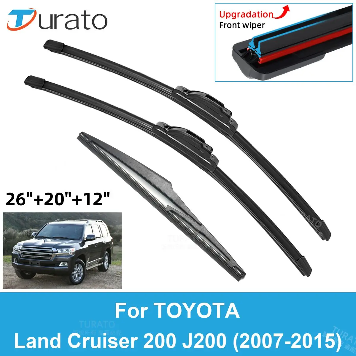 

3PCS Car Wiper Blades for 2007-2015 TOYOTA Land Cruiser 200 J200 Rear Windshield Wipers Double Rubber Car Accessories 2014 2015