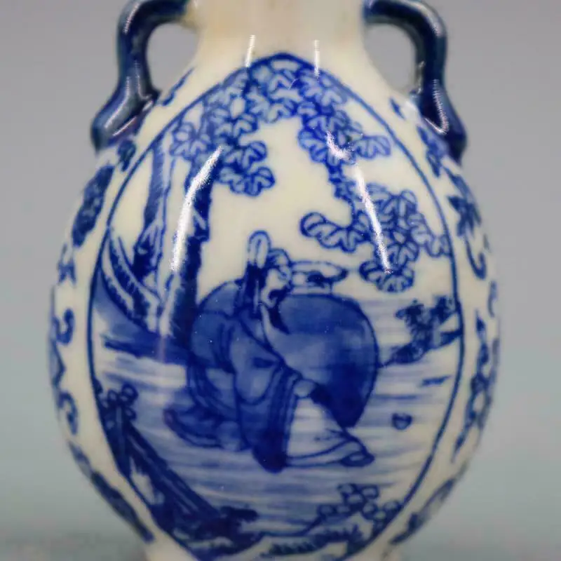 Chinese Blue and White Porcelain Qing Kangxi Li Bai Design Snuff Bottle mini bottle