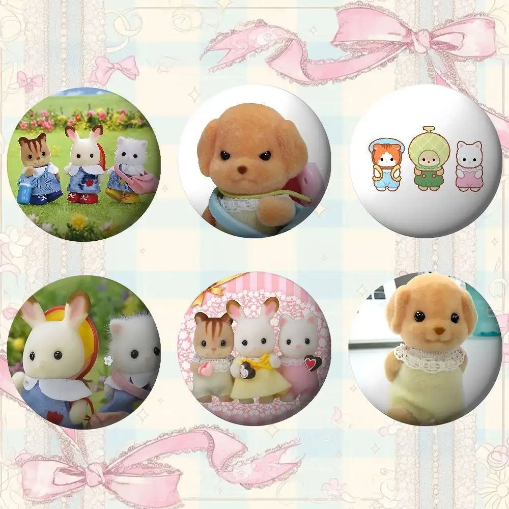 Cute S-Sylvanian F-Families Badges Tinplate Soft Button Pin Brooch Metal Badge Custom Jewelry Accessories Hat Bag Lapel