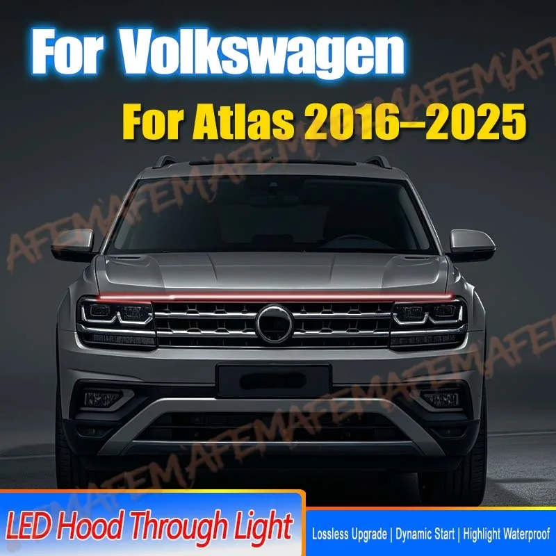 LED Car Hood Atmosphere Light Strip For Volkswagen Atlas 2016-2025 Auto Exterior Decoration Lighting Decorative Ambient Lamp 12V