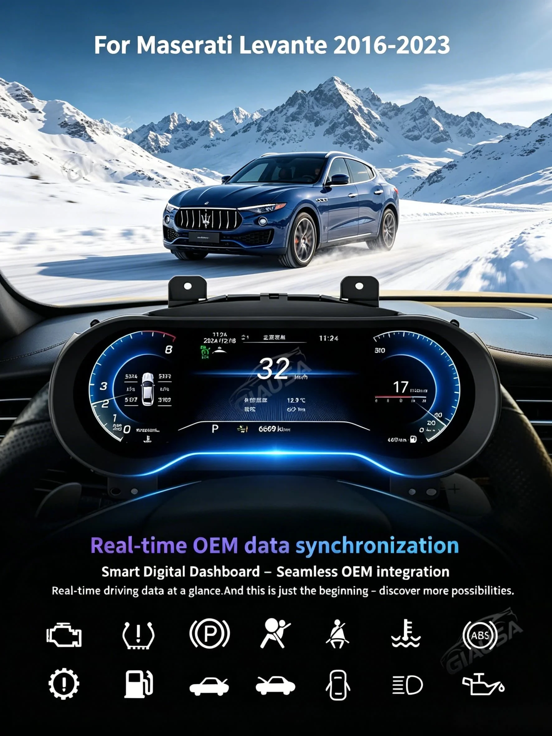Car LCD Instrument For Maserati Levante 2016-2023 Speedometer Upgrade Smart Cluster Map Multiple Colorful High Display Upgrade