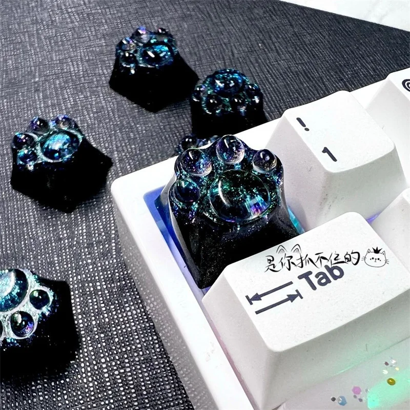 Transparent Black Cat Paws Pad Keycaps Gaming Mechanical Keyboard OEM DIY Cute Cartoon Keycap ECS WASD Arrow Keys Custom Backlit