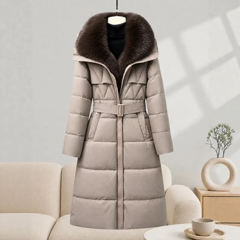 2026 Fashion Big Fur Collar Winter Coat Women's X-long Parkas Cotton-padded Jacket Thicken Warm Coats Slim Streetwear Outerwear