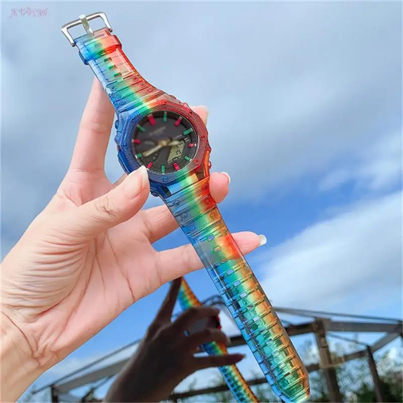 เรซินโปร่งใส + สําหรับ Casio G-SHOCK GA-2100 สร้อยข้อมือ 19 สี Rainbow BEZEL/เข็มขัด Watchband อุปกรณ์เสริม