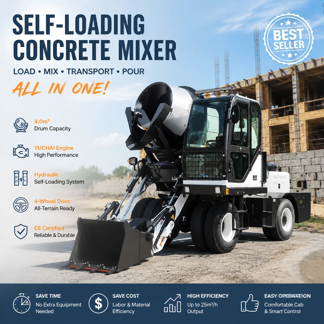 Intelligent Control Ce Certificated Fuel-Efficient Concrete Mixer Machine Price In India Concrete Mixers For Sale