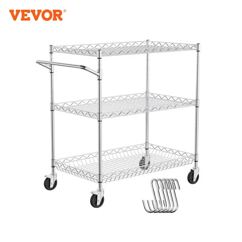 VEVOR-carro utilitario rodante de 3 niveles, Unidad de estantería móvil, organizador de servicio con ruedas, carro de almacenamiento de Metal para Barra de cocina
