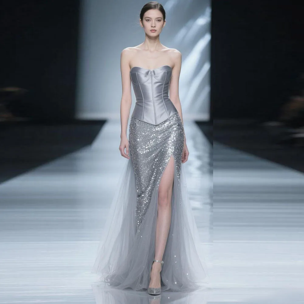 

Серые элегантные вечерние платья без бретелек без рукавов, женские платья с русалкой, высокое качество, банкетные женские платья знаменитостей, классические 2025