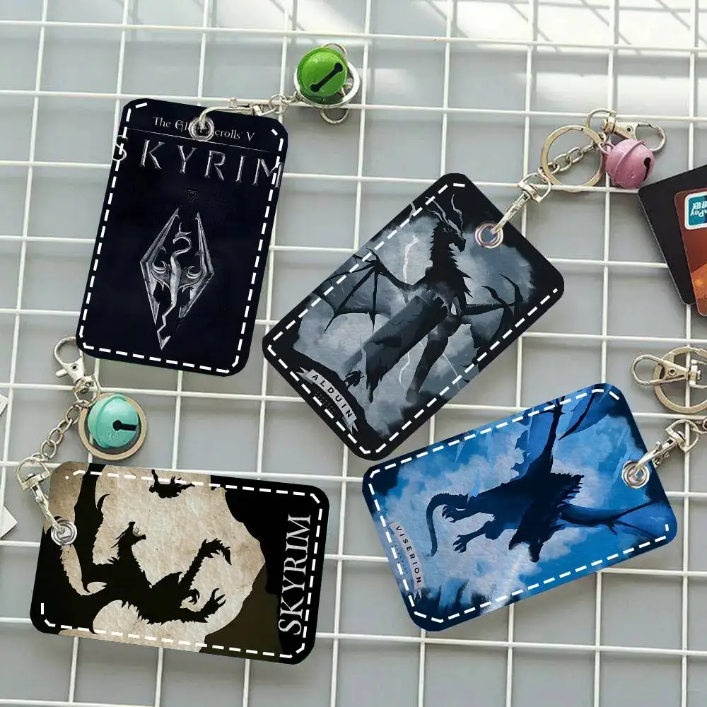 1 unidad de Estuche para Tarjetas de Juego The E-Elder Scrolls V Skyrim, Llavero, Bolsa para Tarjetas de Acceso, Anillo para Llaves, Portatarjetas de Cuero, Accesorio para Llavero
