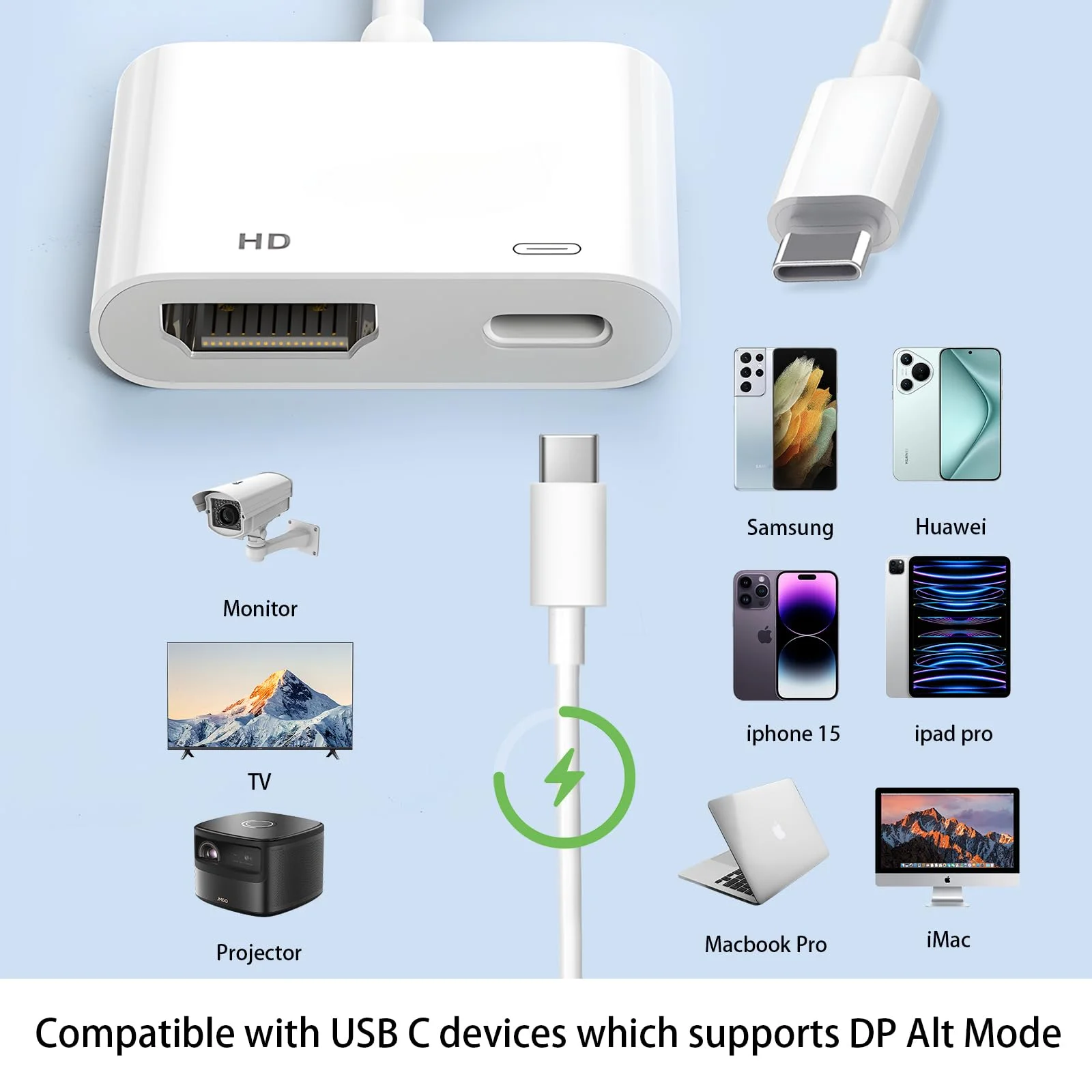 2‑in‑1 Type‑C Digital AV Adapter HDMI‑compatible 4K@30Hz/4K@60Hz PD 100W Power Charger For Phone15/16 Macbook Pro Type‑C Devices