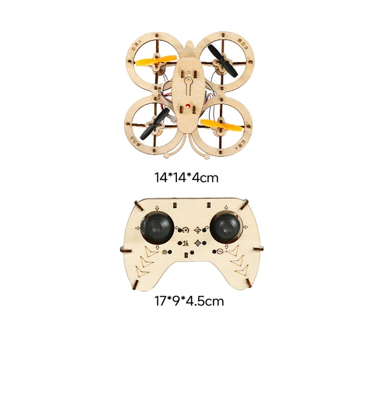 Wooden DIY Rc Drone Kit Assembled Remote Control Flying Toy Electtric Handmade Quadcopters Remote Aircraft Science Gadget