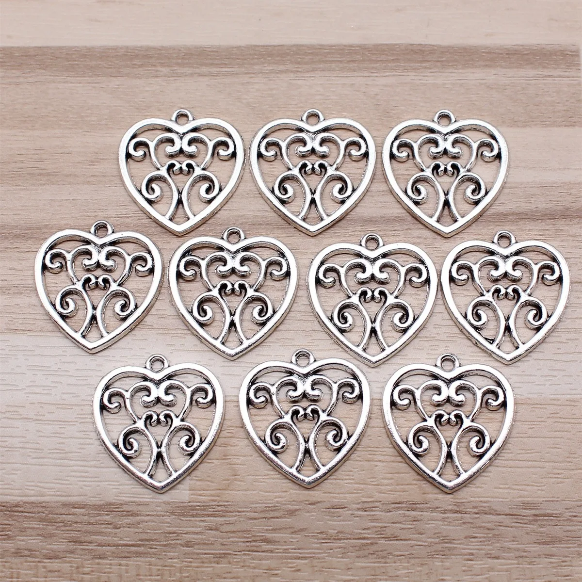 IFOCUS 10pcs/Lot Heart Charms For DIY Jewelry Making Zinc Alloy 22x21mm/0.87x0.83inch