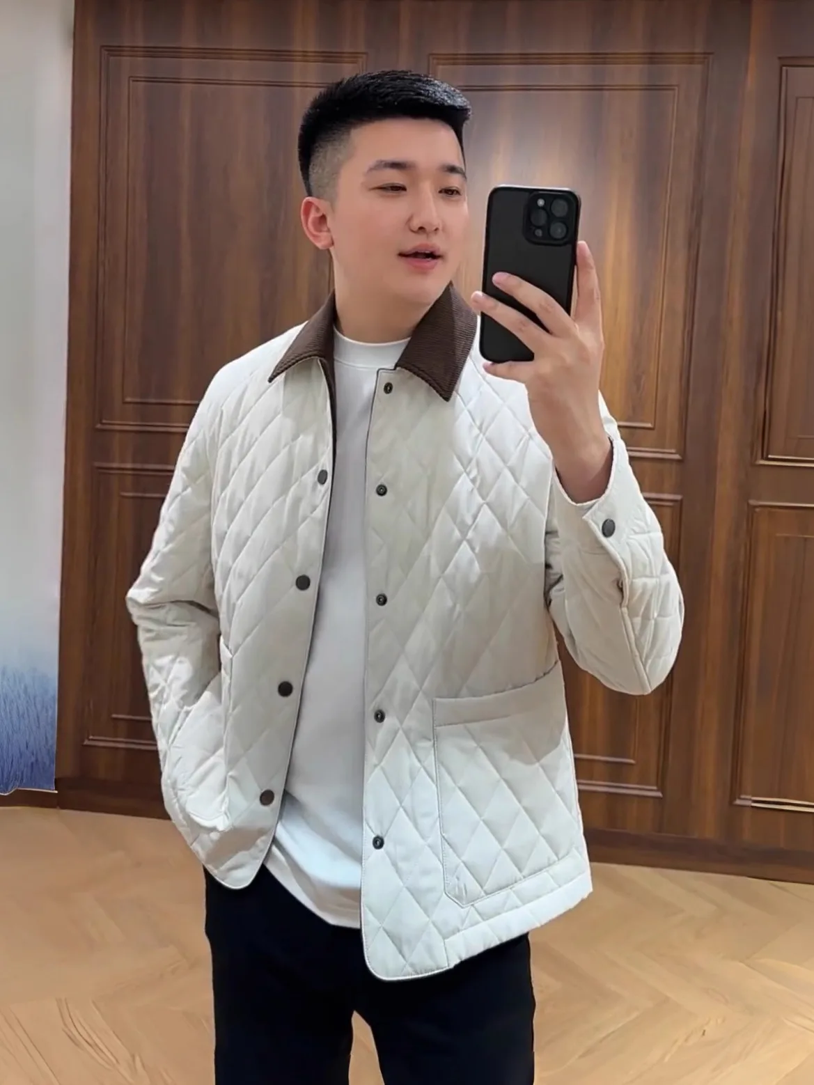 

Winter New Lightweight Warm Cotton Jaet Men's Luxury High Faion Versatile Cotton Padded Stand Collar Diamond Patterned Coat