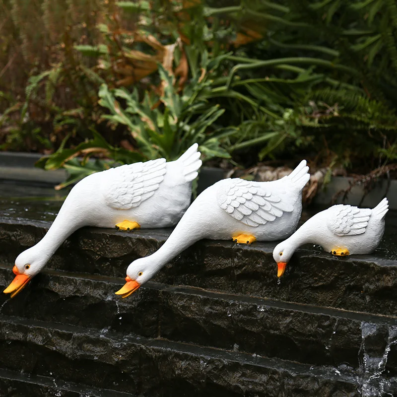 Simulated animal, large drinking duck, outdoor courtyard, rockery, water scenery, fish pond decoration, landscape