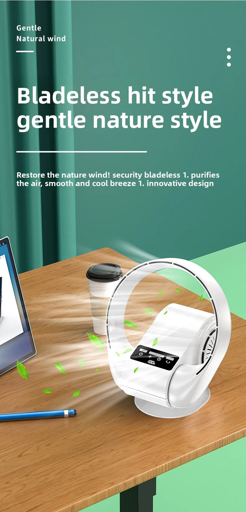 2025 Neuer USB-Ventilator zur Wandmontage, kabellos, wiederaufladbar, batteriebetrieben, leiser Tischventilator mit 5 Geschwindigkeiten für Büro/Schlafzimmer, Fernbedienung – Detail 1