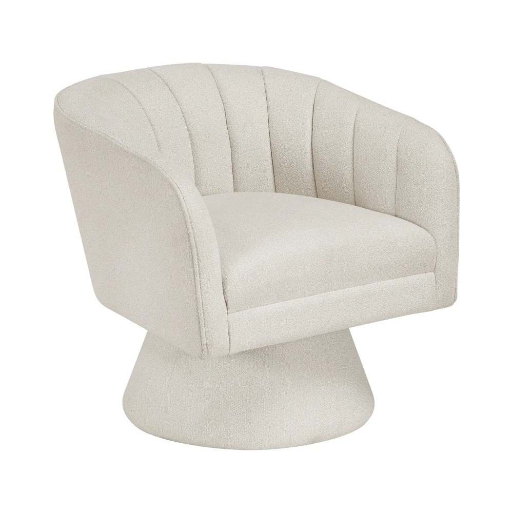 

1pc Modern Swivel Accent Chair Boucle Upholstery Solid Wood Foam Seat Cushion Unique Style Comfort Home Furniture