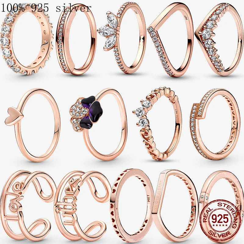 925 Sterling Silver Rings For Women Original Infinity Love Heart Engagement Wedding Ring Rose Gold Crystals Luxury Charm Jewelry