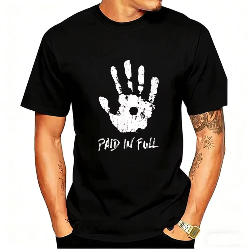 Edgy Grunge "Paid in Full" Bullet Hole Handprint T-Shirt Men's Urban Streetwear Graphic Tee Top Streetwear Graphic T Shirts