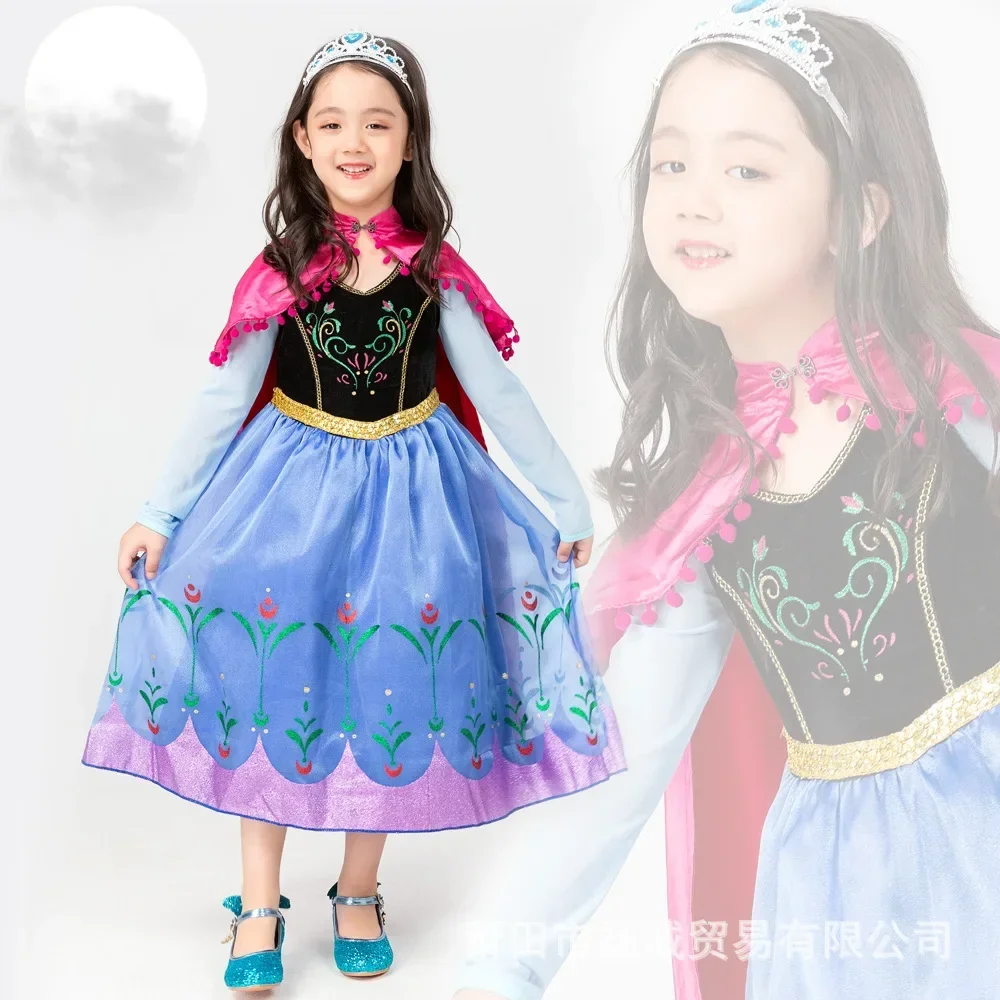

Anna Dress Up Fancy Clothes For Girl Floral Birthday Party Gown Children Kids Snowflake Halloween Princess Costume