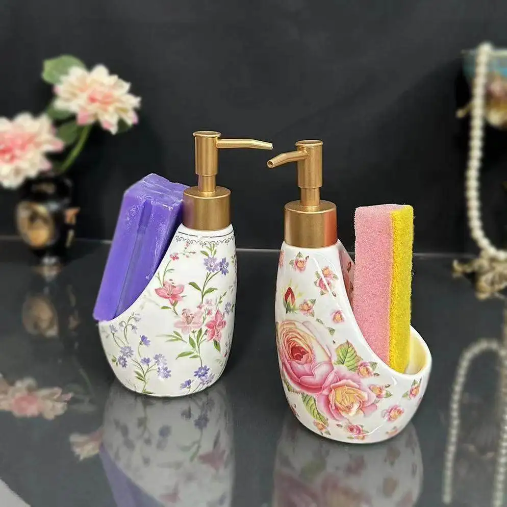 

Дозатор для лосьона/мыла, керамические аксессуары для столешницы, дозатор для мыла с держателем для губки, принадлежности для ванной и кухни