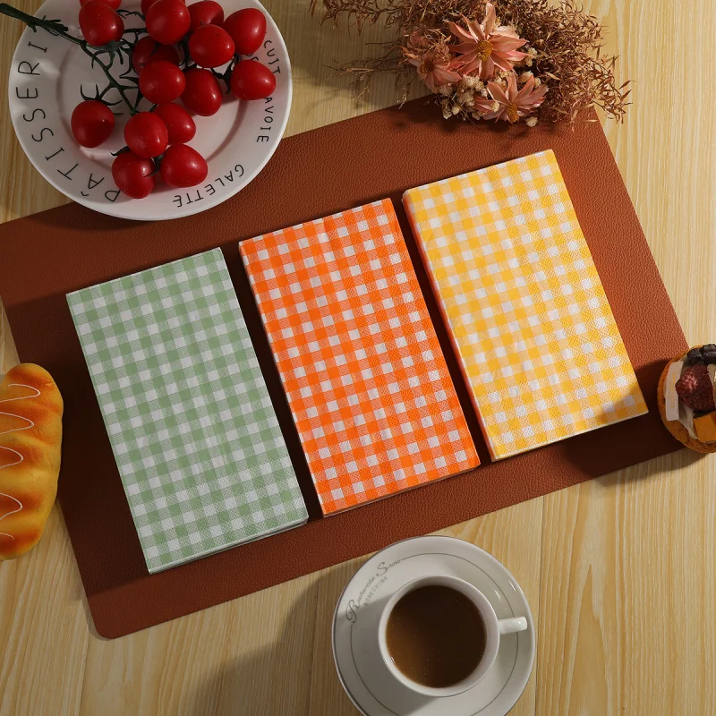 

Disposable Cocktail Paper Napkins 2-ply Gingham Beverage Napkins for Dinner, Picnic, Birthday Party（13X15.7inch, 100/120-Pack)