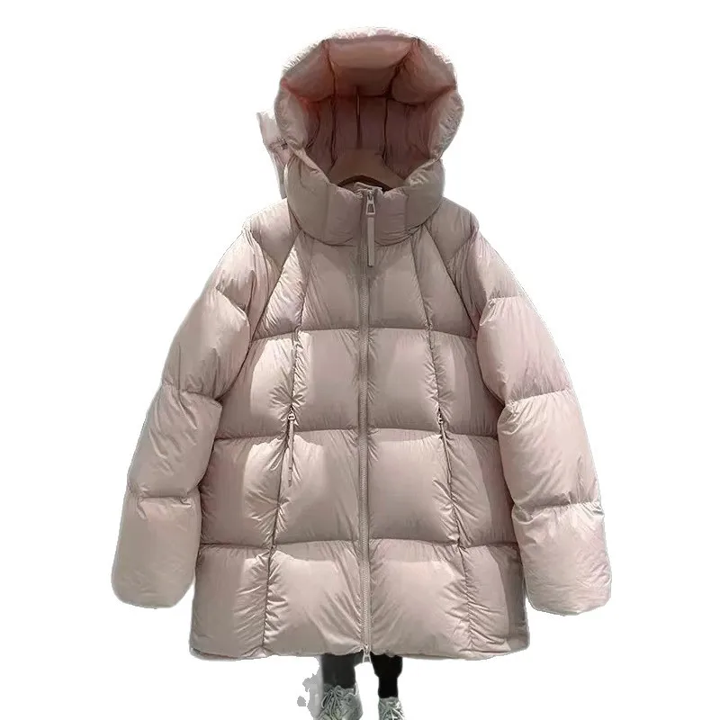 سترة فضفاضة بغطاء للرأس للنساء من الطبعة الكورية الجديدة لشتاء 2025، معطف متوسط وطويل وسميك من ريش البط الأبيض #5