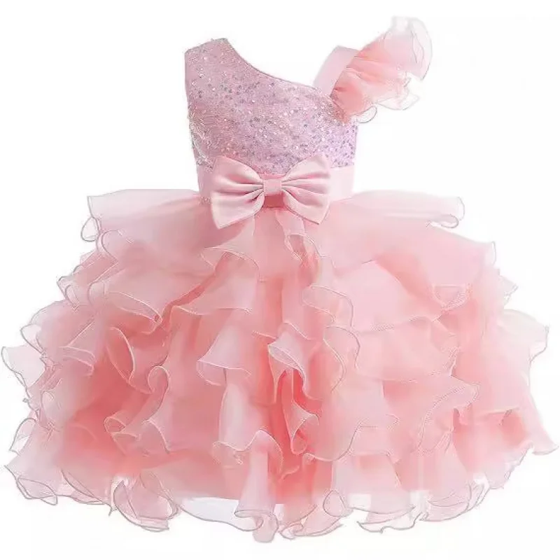 Girls' First Birthday Dress Little Princess Fairy Puff Dress2025New Cross-Border European and American Flower Girl Performance D