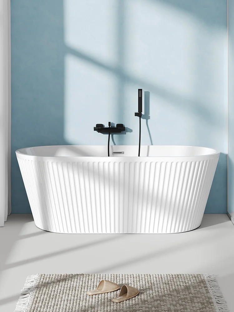 Acrylic independent wavy pattern household bathtub hotel B & B small apartment thermal insulation integrated seamless bathtub
