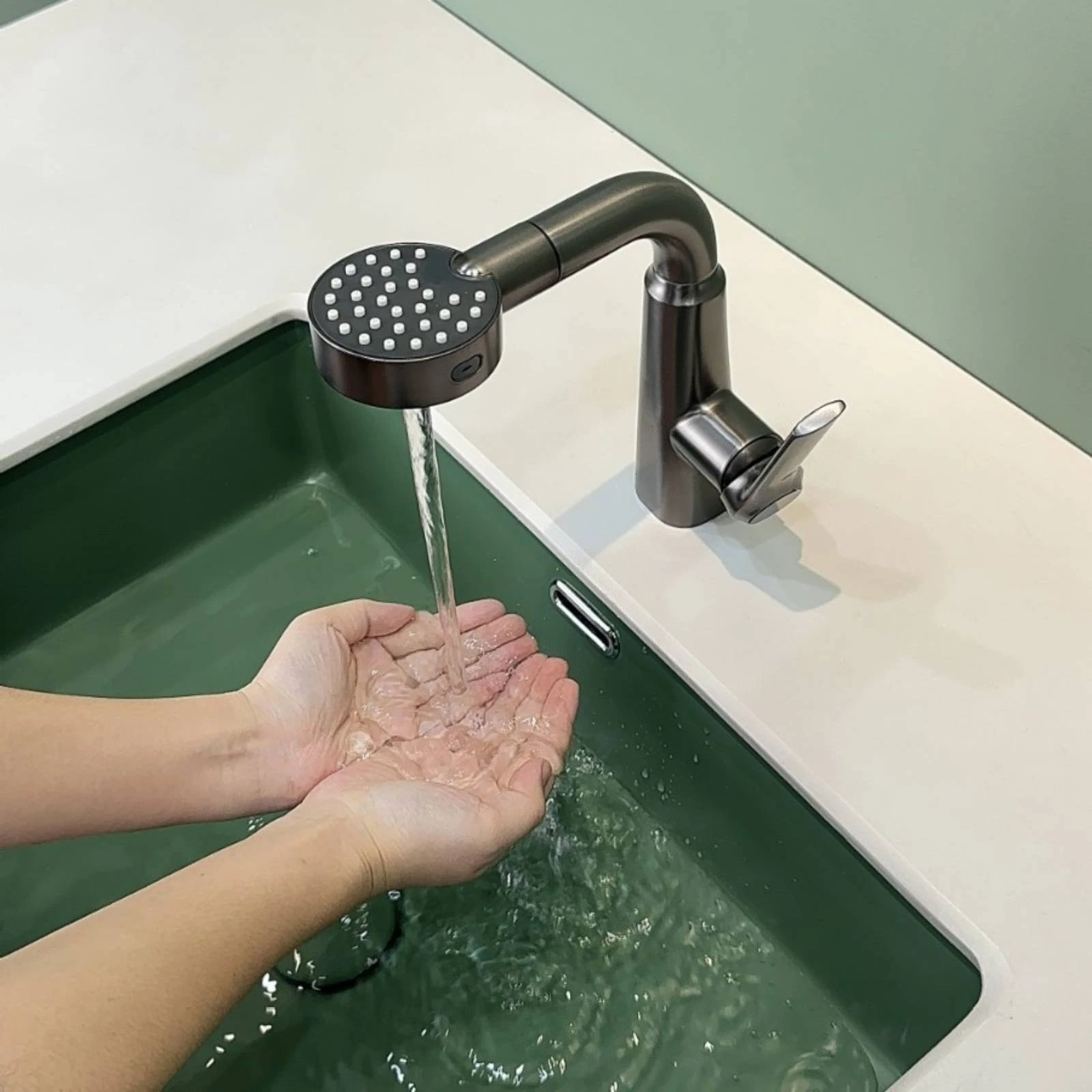 Bathroom Faucet with Sprayer Tall Curved Spout Pull out Bathroom Faucet Easy to Clean Corrosion Resistant for Washing Basin