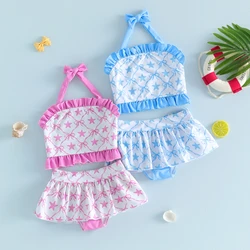 Tregren 2-6 Jahre Kinder Mädchen Bikinis Set Blumen Brief druck Bowknot Badeanzug Sommer Bade bekleidung Kleinkind Badeanzüge Beach wear