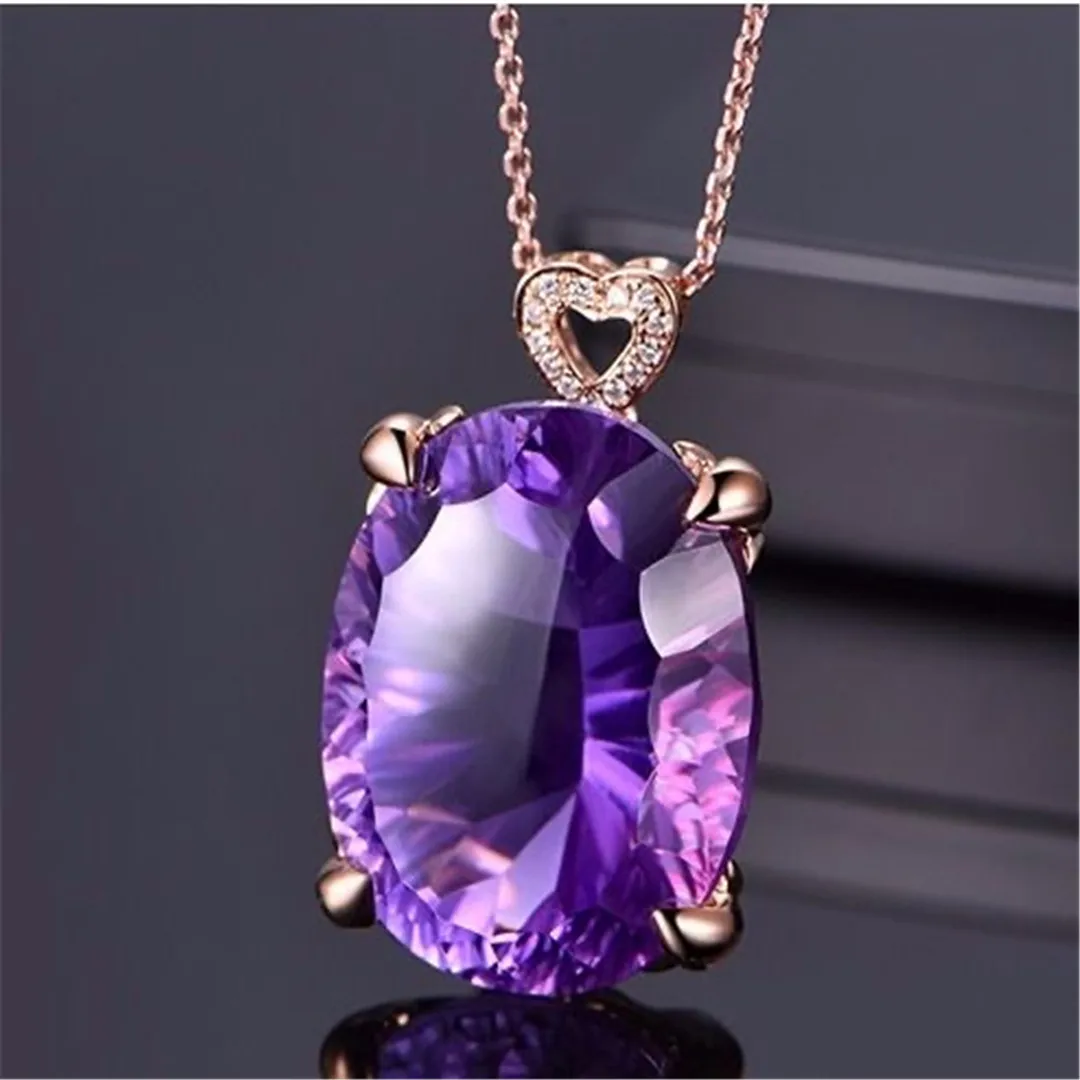 

Natural Purple Amethyst Quartz Pendant Silver 20x15mm Jewelry Healing Stone Faceted Bead Oval Amethyst Necklace AAAAAA