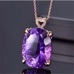 Natural Purple Amethyst Quartz Pendant Silver 20x15mm Jewelry Healing Stone Faceted Bead Oval Amethyst Necklace AAAAAA