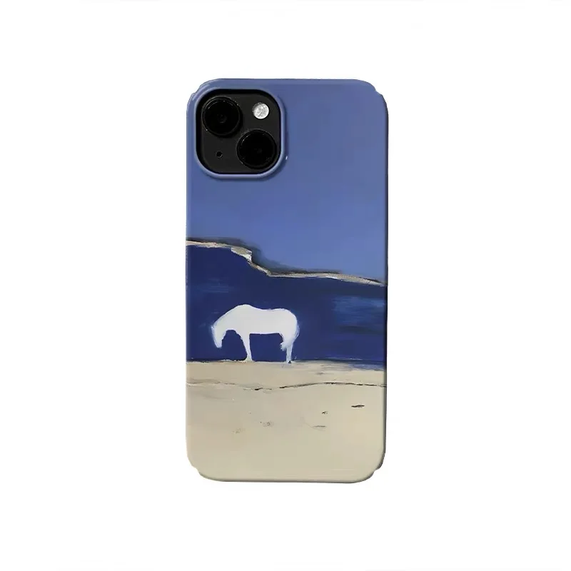 

Ins Korean Blue Seaside Horse Phone Case for IPHONE 17 Air 16E 15 PROMAX 14 Plus 13 12 MINI 11 PRO 16Plus XR Acrylic Phone Cover