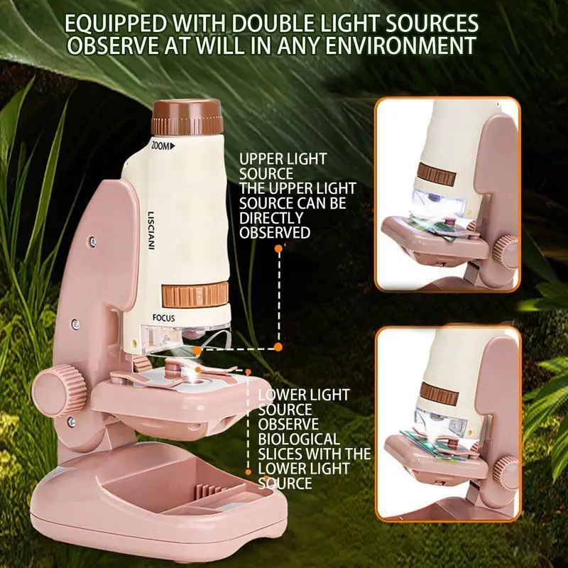 Microscopio para niños, experimento educativo, microscopio con luz Led, actividad de desarrollo temprano, experimento, juguete de aprendizaje para 2