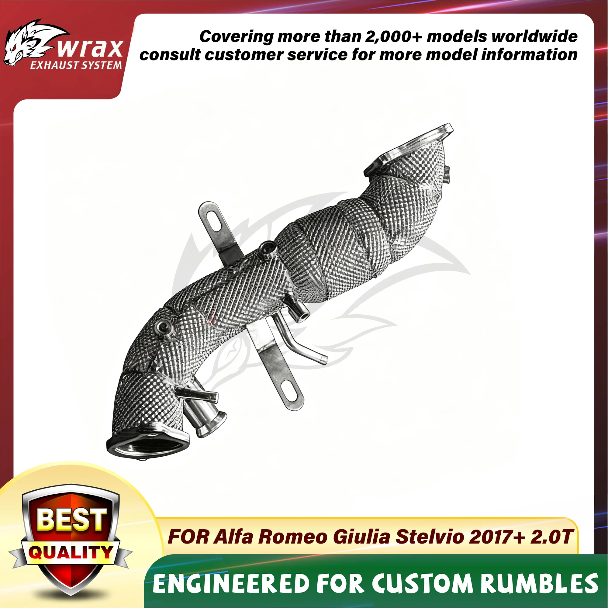 

WRAX Premium High Flow Exhaust for Alfa Romeo Giulia Stelvio 2017+ 2.0T Downpipe with Heat Shield SS304 Performance Upgrade