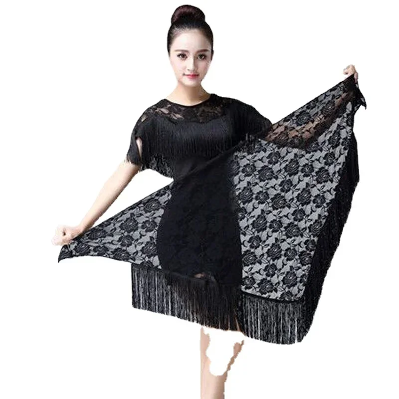 Saia de dança latina senhora franjas triângulo vestido latino sexy adulto envoltório saia elastano vestido de dança latina feminino preto prática saia