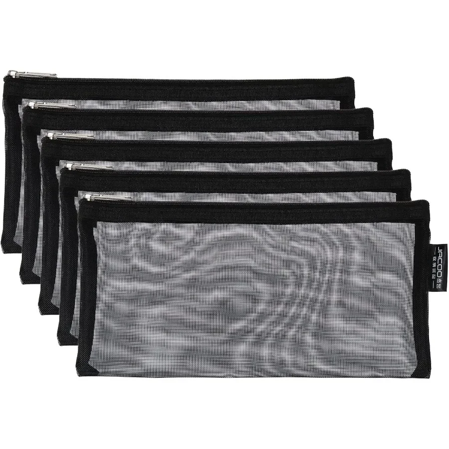 PATIKIL Mesh Cosmetic Bags 5 Pack Nylon B6 Size Pen Pencil Case Travel Toiletry Cosmetic Makeup Zipper Mesh Toiletry Storage Or