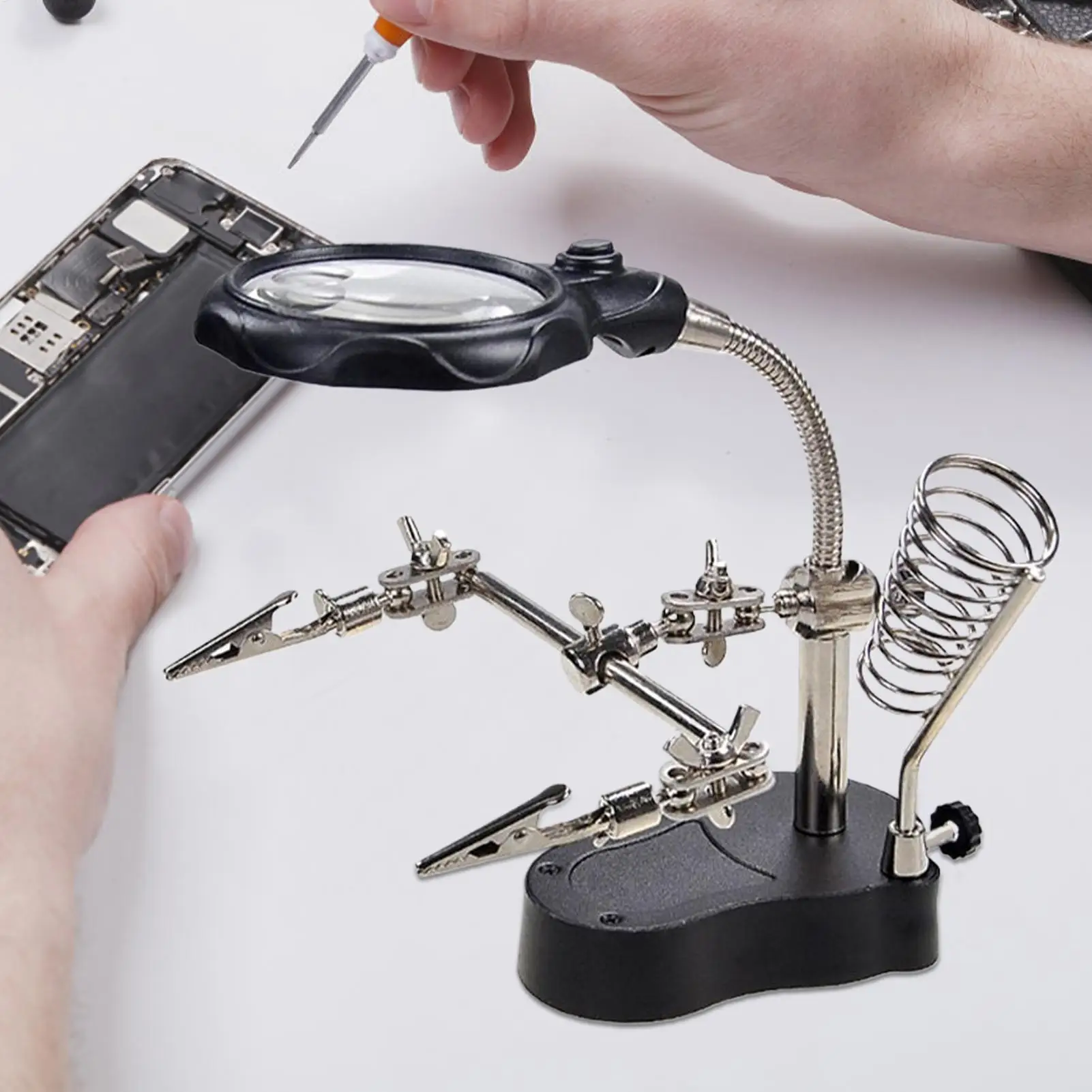 Soldering Hands Magnifier Stand Adjustable Welding Tool with Led Light Alligator Clips for Circuit Board Assembly Component