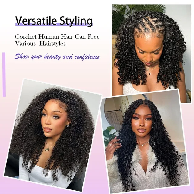 Burmese Curly Crochet Human Hair Braiding Invisible Feather-Line Burmese Curly Miracle Knots Braid Crochet Feather Human Hair 4