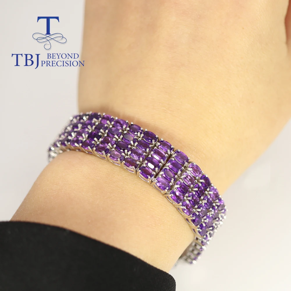 Bracciale ovale con ametista africana naturale 3 * 5mm Bracciale in argento sterling 925 con design di lusso da donna, gioielleria raffinata, regalo di anniversario di fidanzamento