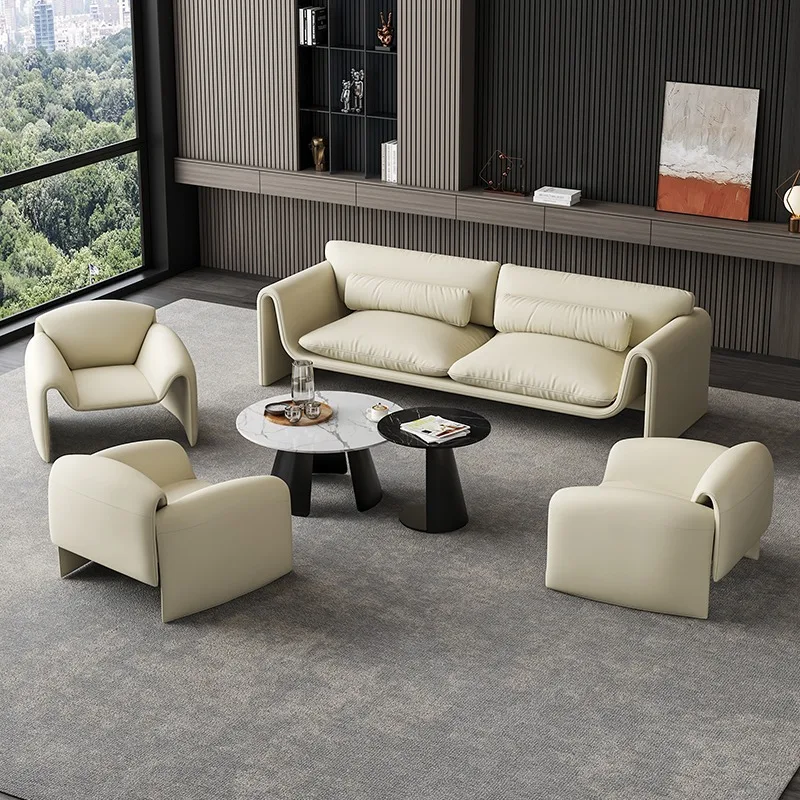 Hotel lobby office exhibition hall sofa leather art simple modern high-end business sofa special-shaped