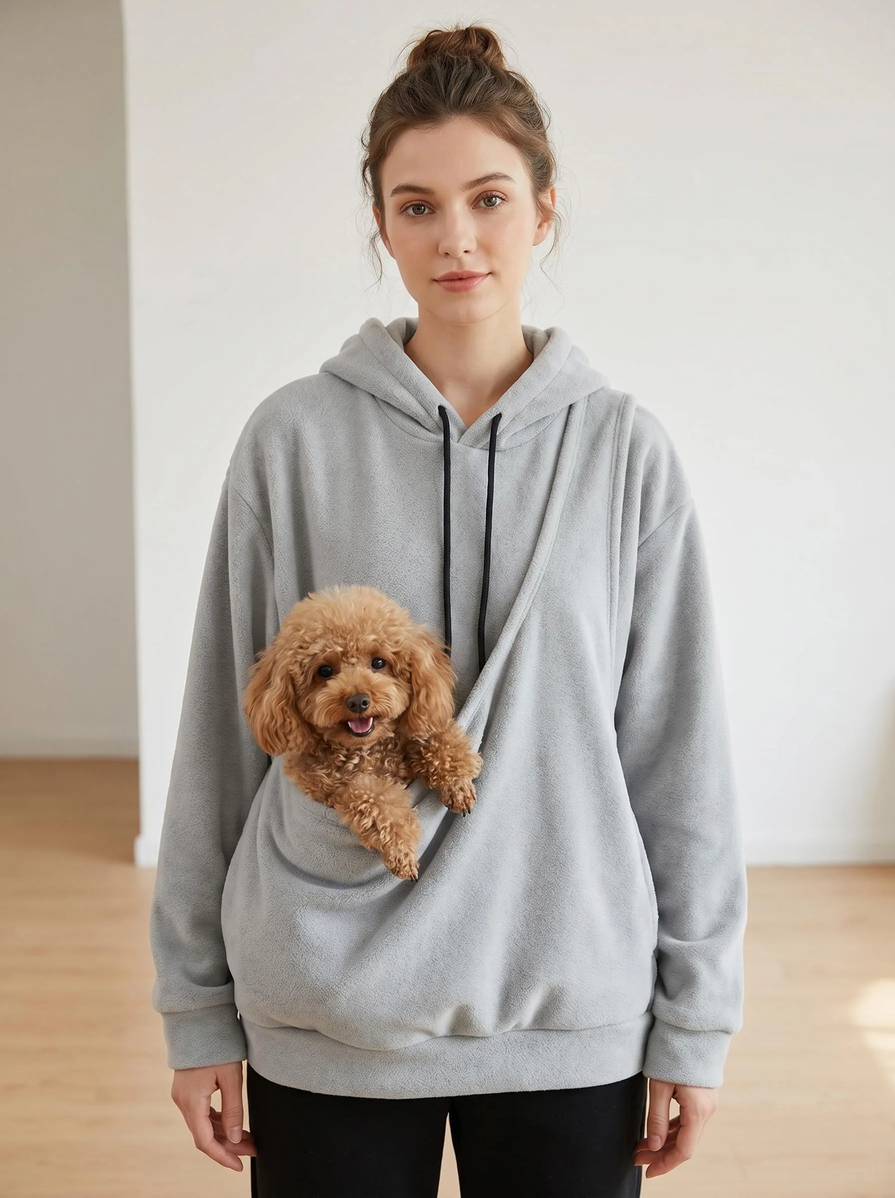Unisex Fleece Hoodie with Kangaroo Pouch for Pets, Large Pocket Cat & Dog Carrier Sweatshirt