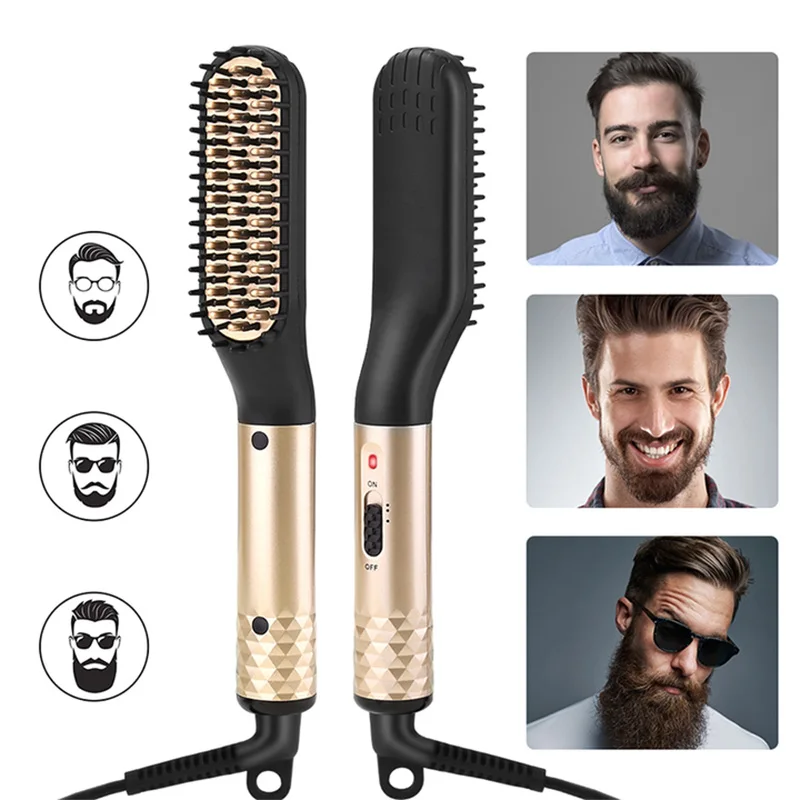 2 In1 Hot Comb Hair Straightener Electric Heating Comb Fast Heating Portable Travel Anti-Scald Beard Straightener Press Comb