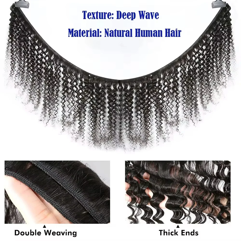 28 30 32 بوصة موجة عميقة البرازيلي 3 4 حزم الشعر البشري 12A 100% غير المجهزة لحمة مزدوجة حزم سوداء طبيعية نسج ملحقات