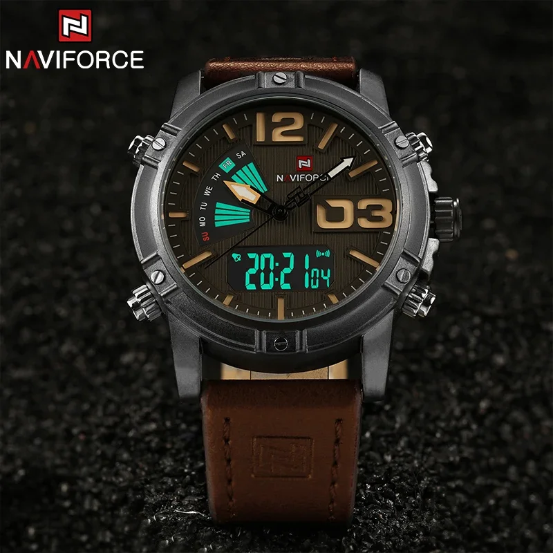 NAVIFORCE Top Brand Men Watch Multifunction LED Digital Sport WristWatch Luxury Military Leather Band Quartz Electron Male Clock - view 5