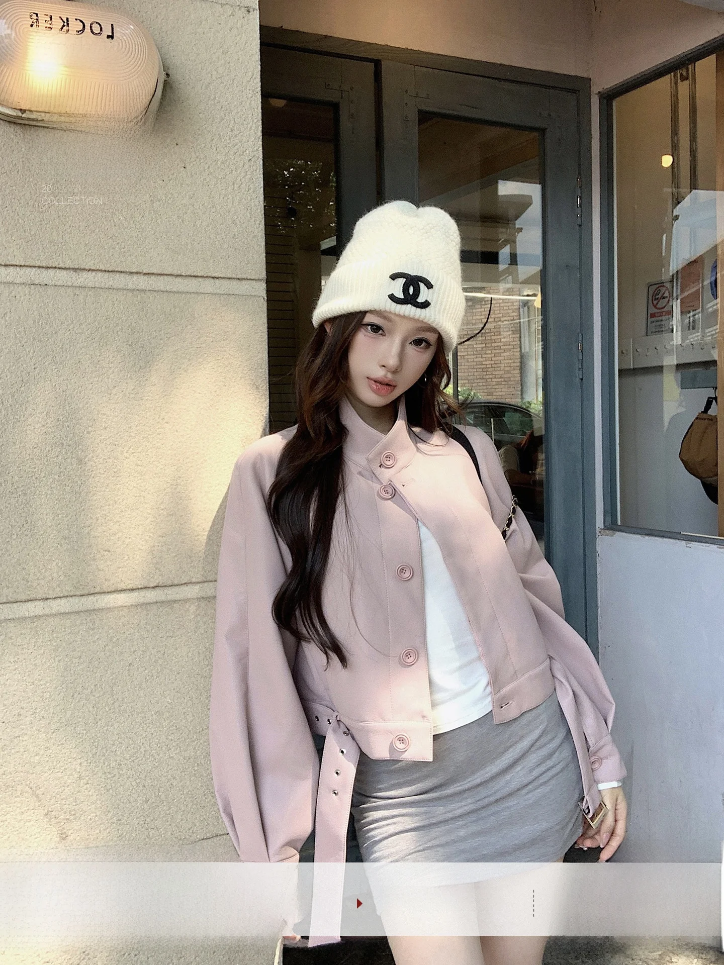 Giacca in pelle rosa retrò casual da donna, vestibilità ampia, effetto snellente, stile High Street, capospalla primaverile, nuova collezione Qiu RuiYao