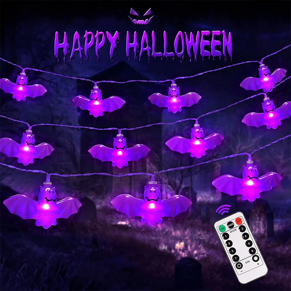 

6M 3M LED Pumpkin Ghost Bat Light String Remote Control 8 Modes Halloween Party Lights String for Bar Home Indoor Outdoor Decor